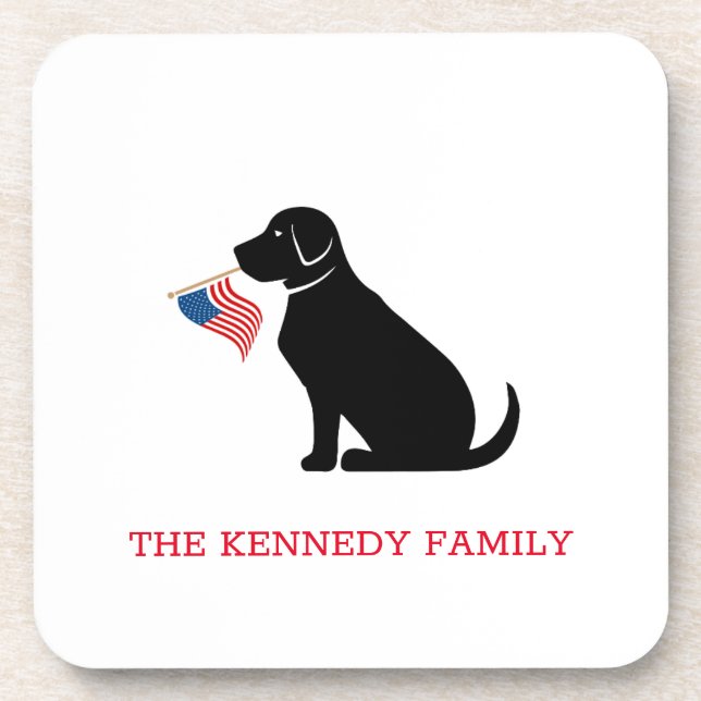 Black Lab Dog American Flag Family NAME Classic Beverage Coaster (Front)