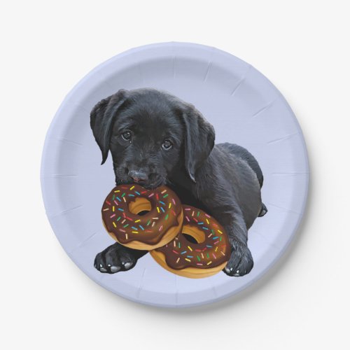 Black Lab Dog and Donuts Paper Plates