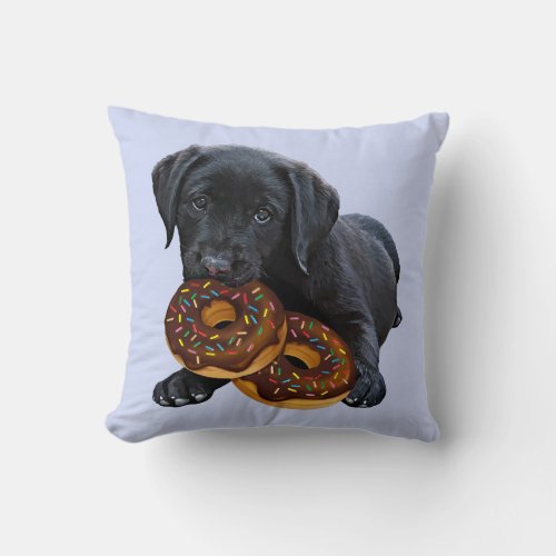 Black Lab Dog and Donuts Throw Pillow