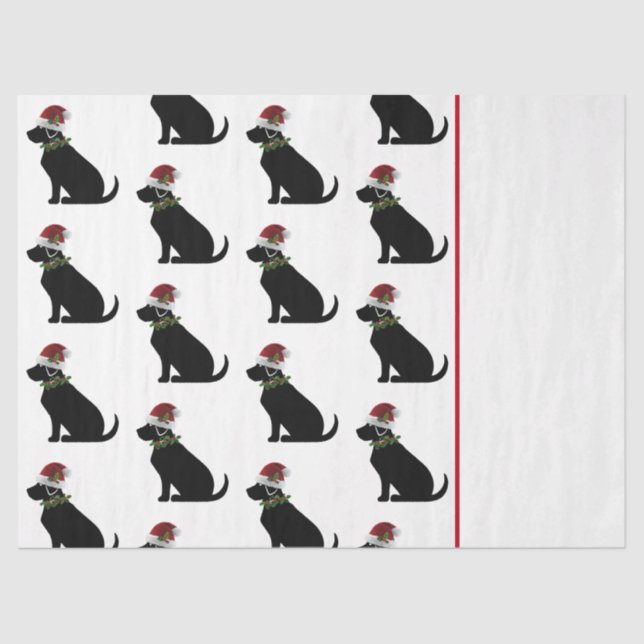 Black Lab Dog Christmas Santa Hat Holly Modern Tissue Paper (Front)