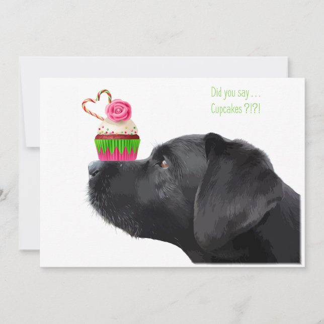 Black Lab Dog & Cupcake - Dog Lover Birthday Party Invitation (Front)