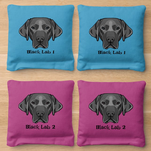 Black Lab Dog Design Cornhole Bean Bags (Wood)