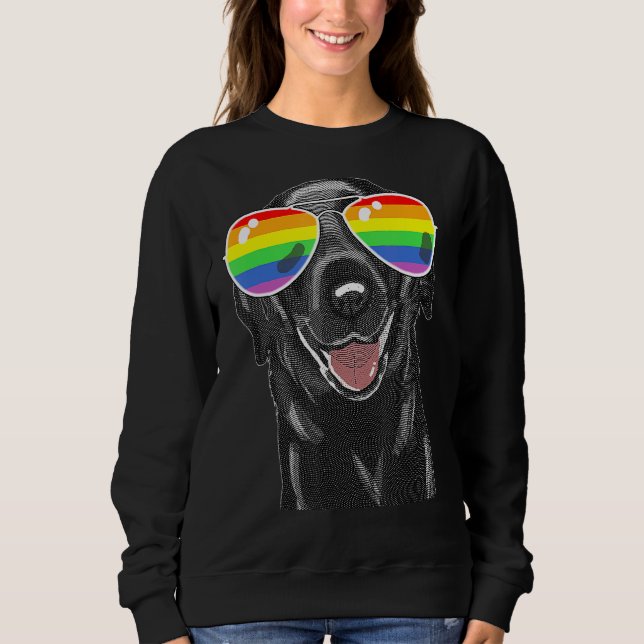 Black Lab Dog Gay Pride Flag Sunglasses LGBT Sweatshirt (Front)