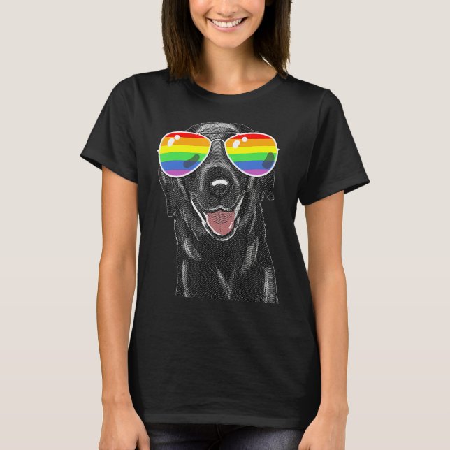 Black Lab Dog Gay Pride Flag Sunglasses LGBT T-Shirt (Front)