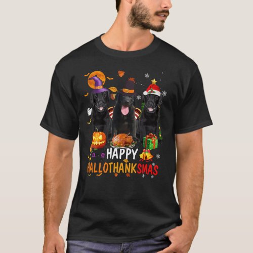 Black Lab Dog Halloween Merry Christmas Happy Hall T_Shirt