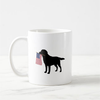 Black Lab Dog Holding July 4th Patriotic USA Flag Coffee Mug