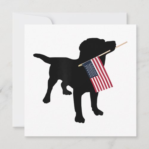 Black Lab Dog Holding July 4th Patriotic USA Flag Invitation