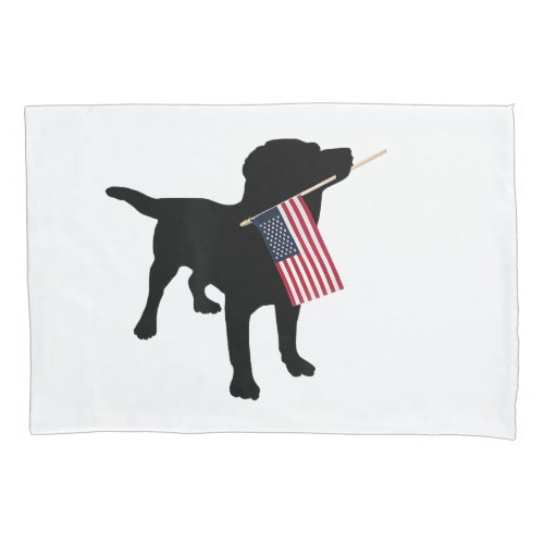 Black Lab Dog Holding July 4th Patriotic USA Flag Pillow Case