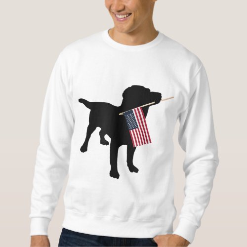 Black Lab Dog Holding July 4th Patriotic USA Flag Sweatshirt