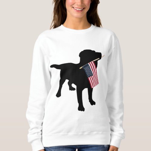 Black Lab Dog Holding July 4th Patriotic USA Flag Sweatshirt