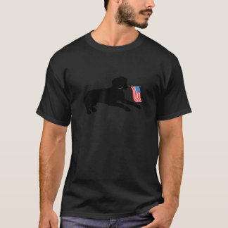 Black Lab Dog Holding July 4th Patriotic USA Flag T-Shirt