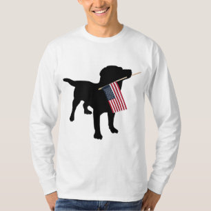 Black Lab Dog Holding July 4th Patriotic USA Flag T-Shirt