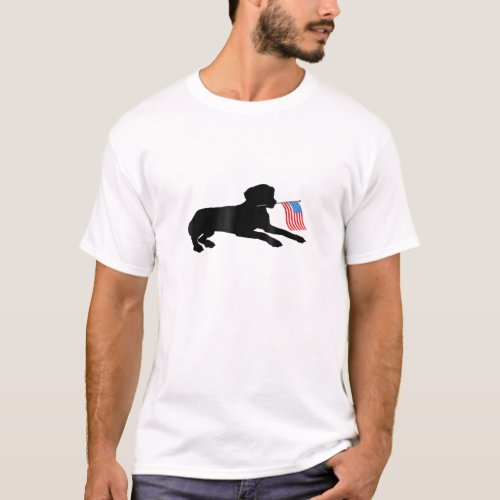 Black Lab Dog Holding July 4Th Patriotic USA Flag T_Shirt