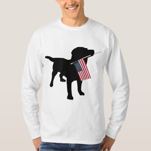Black Lab Dog Holding July 4th Patriotic USA Flag T_Shirt