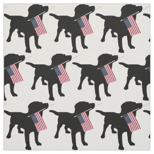 Black Lab Dog holding USA Flag 4th of July Fabric