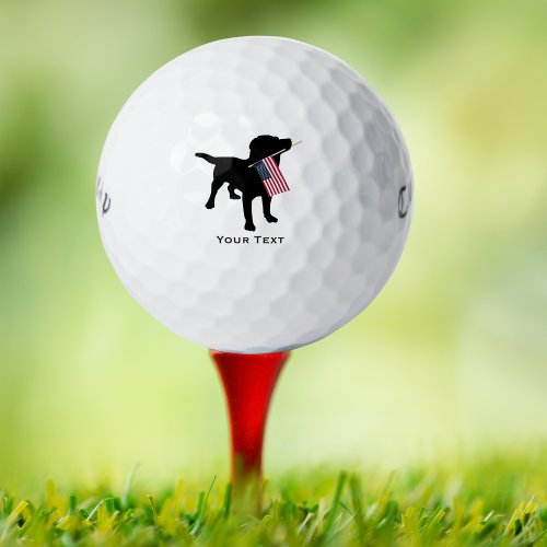 Black Lab Dog holding USA Flag 4th of July Golf Balls