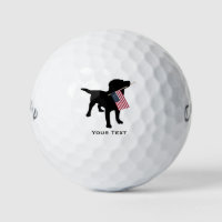 Black Lab Dog holding USA Flag, 4th of July Golf Balls
