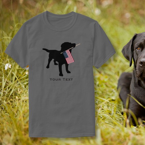 Black Lab Dog holding USA Flag 4th of July T_Shirt