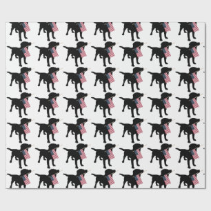 Black Lab Dog holding USA Flag, 4th of July Wrapping Paper