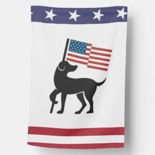 Black Lab Dog Holding USA Flag Custom Name Welcome