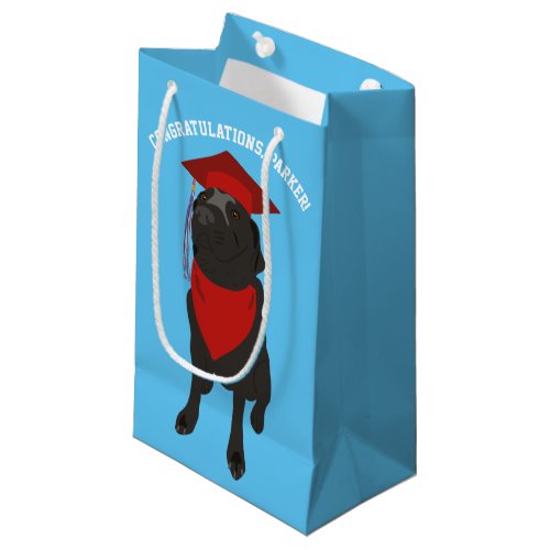 Black Lab Dog in a Red Graduation Cap Custom Small Gift Bag