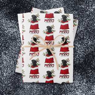 Black Lab Dog in Holiday Gift Bag Wrapping Paper Sheets