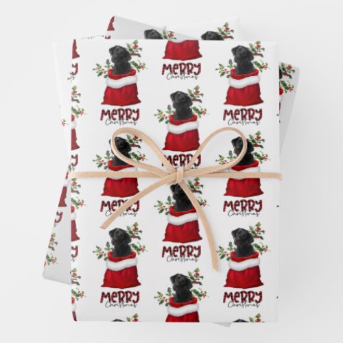 Black Lab Dog in Holiday Gift Bag Wrapping Paper Sheets