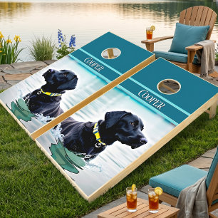 Black Lab Dog in Water Monogram Cornhole Set