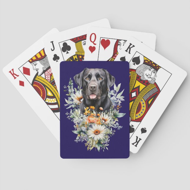 Black Lab Dog in Wildflowers Poker Cards (Back)