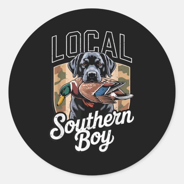Black Lab Dog Local Southern Boy Camo Duck Hunting Classic Round Sticker (Front)