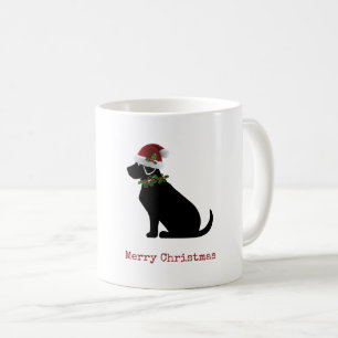 Black Lab Dog Merry Christmas Santa Hat Holly Fun Coffee Mug