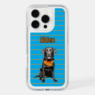 Black Lab Dog on Bright Blue Orange Personalized  iPhone 16 Pro Case