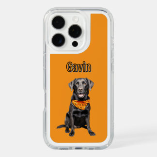 Black Lab Dog on Orange Background Personalized  iPhone 16 Pro Case