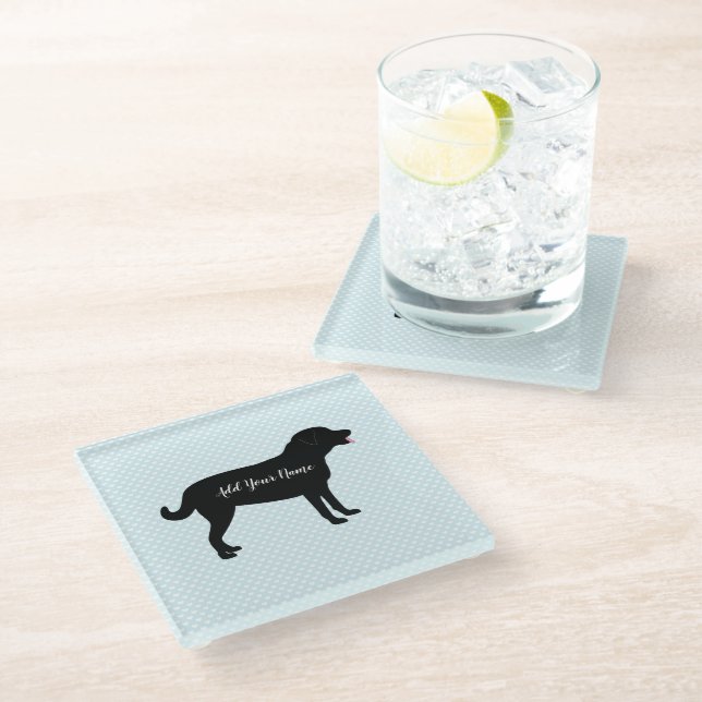 Black Lab Dog Personalized Name Glass Coaster (Angled)