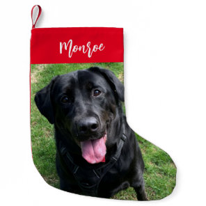 Black Lab Dog Personalized Pet Photo and Text Small Christmas Stocking