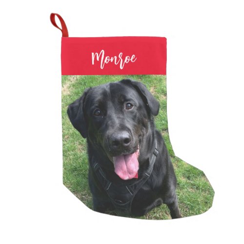 Black Lab Dog Personalized Pet Photo and Text Small Christmas Stocking
