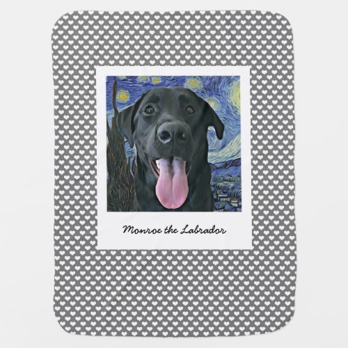 Black Lab Dog Pet Personalized Photo and Text  Baby Blanket