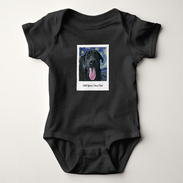 Black Lab Dog Pet Personalized Photo and Text  Baby Bodysuit (Front)