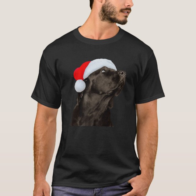 Black Lab Dog Santa Hat Christmas Cute Labrador Re T-Shirt (Front)