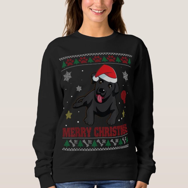 BLACK LAB Dog Santa Ugly Sweater Costume Merry Xma (Front)
