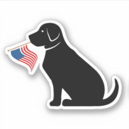 Black Lab Dog Silhouette American Flag USA  Sticker