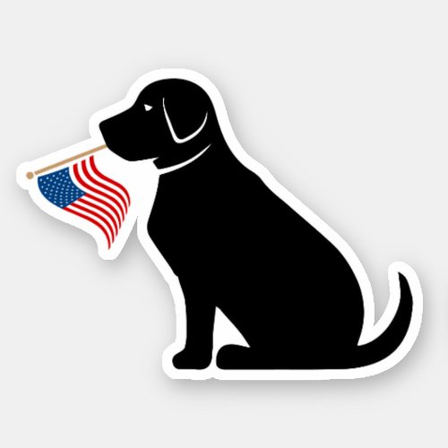 Black Lab Dog Silhouette American Flag USA  Sticker