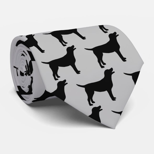 Black Lab Dog Silhouette Neck Tie (Rolled)