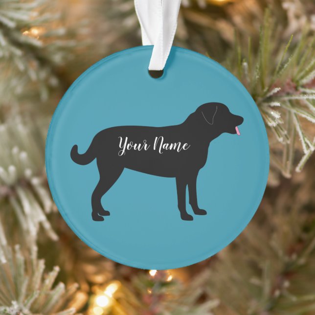 Black Lab Dog Silhouette Personalized Name  Ornament (Tree)