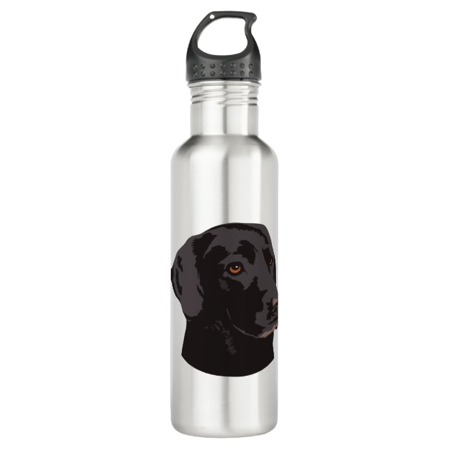 Black Lab dog Stainless Steel Water Bottle (Front)