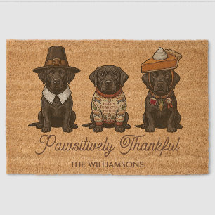 Black Lab Dog Thanksgiving Fall Family Name Funny Fiber Doormat