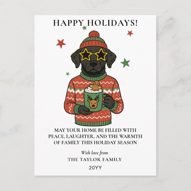 Black Lab Dog Ugly Sweater Christmas Holiday Postcard (Front)