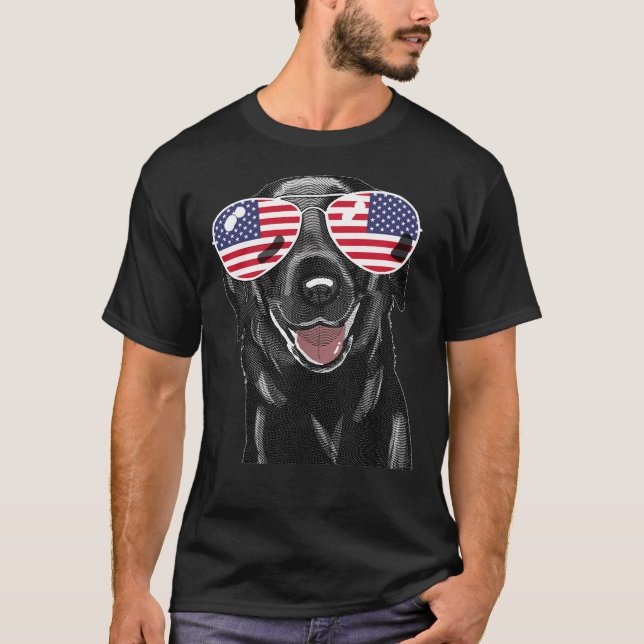 Black Lab Dog Usa Flag Sunglasses 4th Of July T-Shirt (Front)