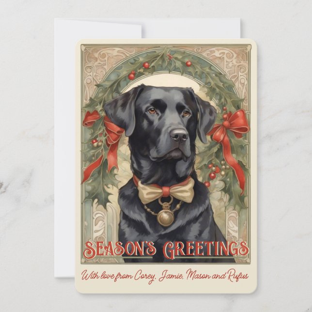 Black Lab Dog Vintage Holiday Card (Front)