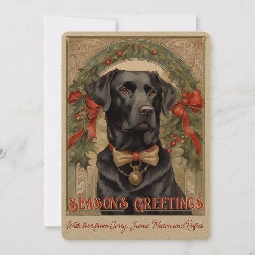 Black Lab Dog Vintage Holiday Card